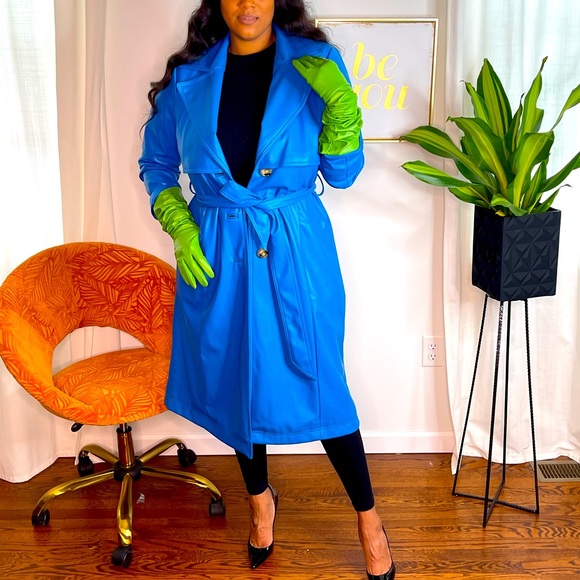 Jackets & Blazers - Vegan Leather Blue Trench coat